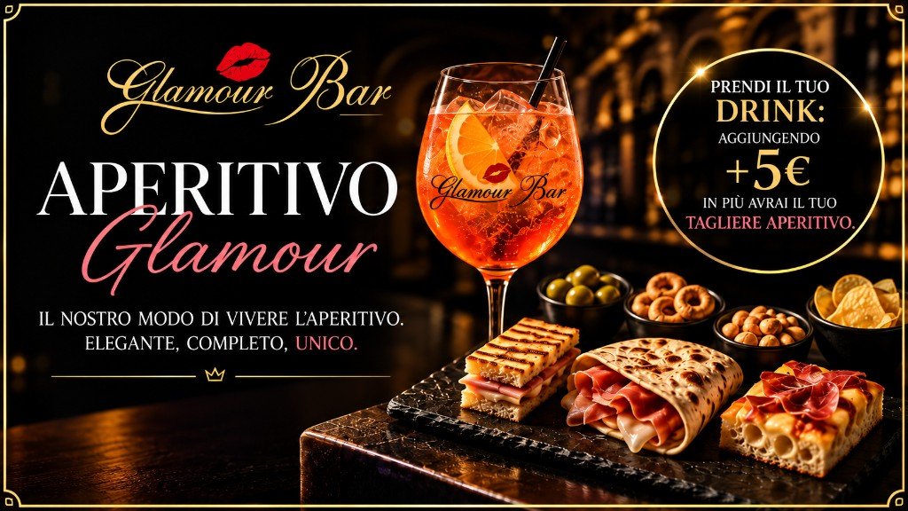 Aperitivo Glamour: prendi il tuo drink, aggiungendo +5€ in più avrai il tuo tagliere aperitivo